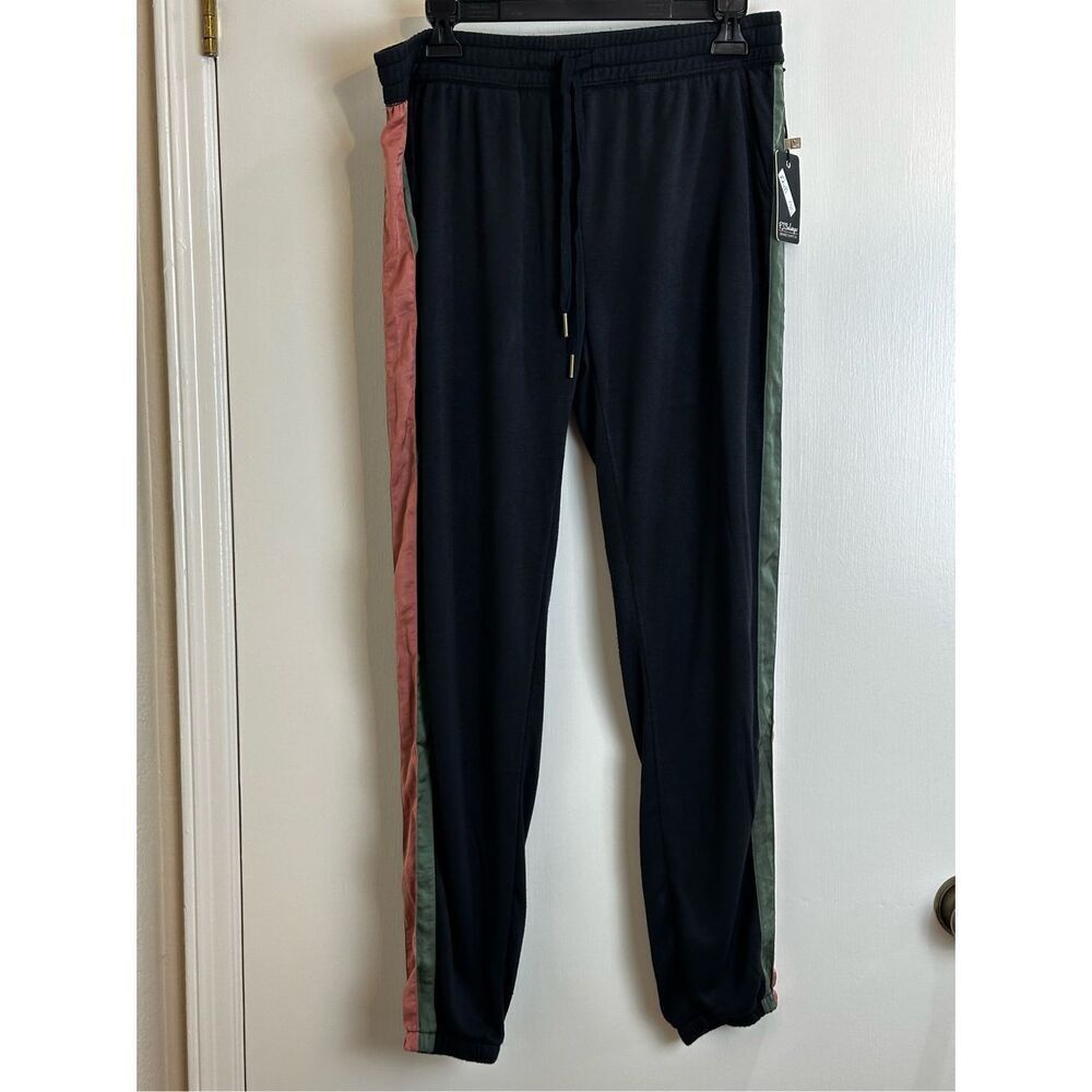 PJ Savage NWT size M jogger/pajama bottoms black with peach/green